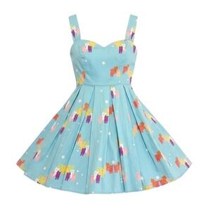 ModCloth Collectif Dress Blue Kitten Cat Print Sleeveless Midi M Pinup 50s Style